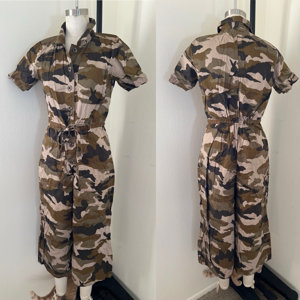 Madewell cotton tail Camouflage Tie-Waist Jumpsuit Sz 8